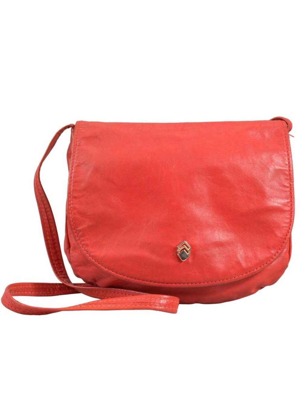 Vintage Red Leather Shoulder Bag with Chevron Emblem